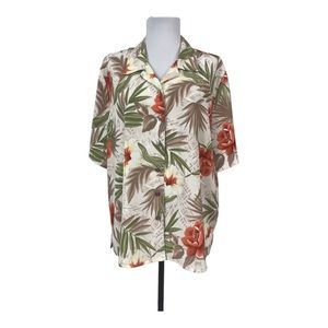Alia Women's Petite 16 16P Button Down Blouse Tropical Floral Short Sleeves